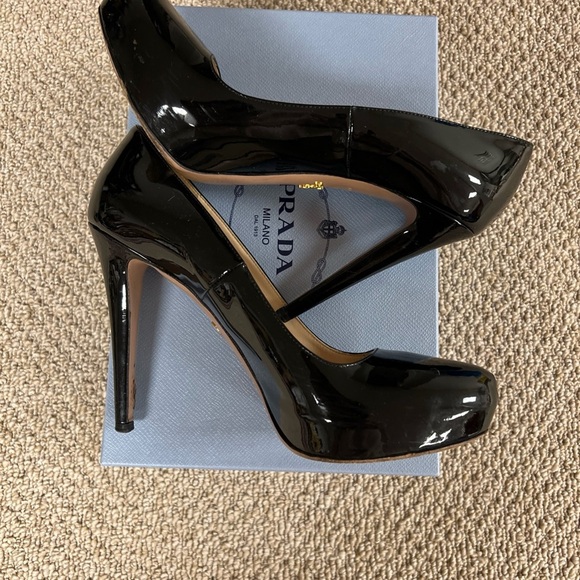 Prada Shoes - PRADA Black Patent Leather Almond Toe Pumps Size 41